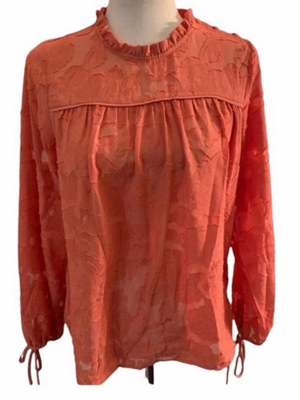 SIMPLY styled. Orange top blouse. short Ruffle neck.‎ . Size Small - Picture 2 of 12